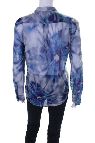 BCBGMAXAZRIA Womens Cotton Blue Tie Dye Crew Neck Long Sleeve Blouse Size L