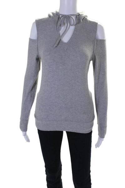 Chaser Womens Pullover Drawstring Cold Shoulder Hoodie Sweater Gray Size XS