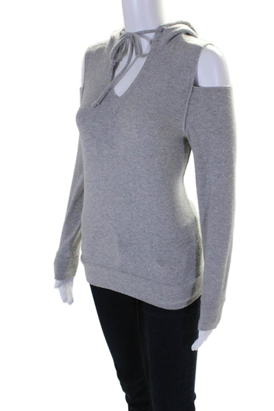 Chaser Womens Pullover Drawstring Cold Shoulder Hoodie Sweater Gray Size XS