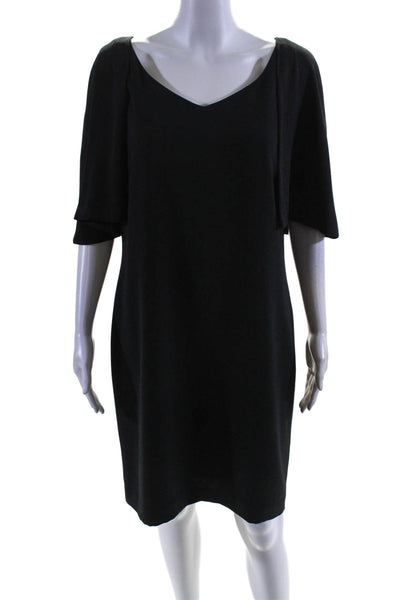 Tahari Womens Short Sleeve Back Zip Mid Calf Dress Black Size 14 US