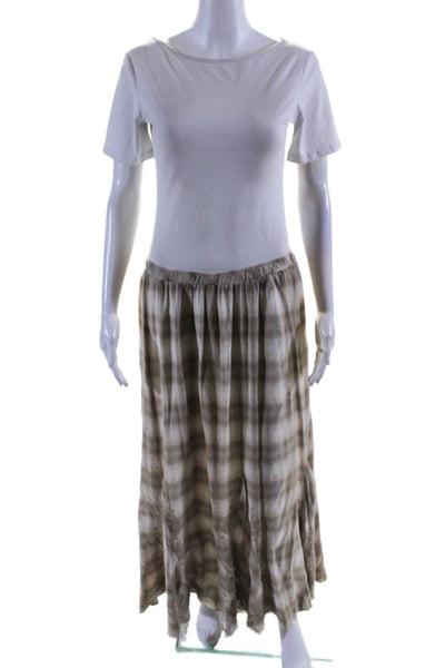 Johnny Was Womens Elastic Waist Check Print Maxi Skirt Brown Size Large