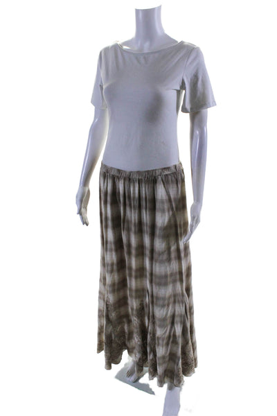 Johnny Was Womens Elastic Waist Check Print Maxi Skirt Brown Size Large