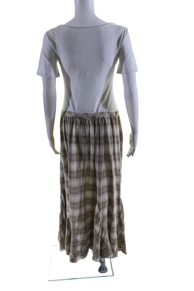 Johnny Was Womens Elastic Waist Check Print Maxi Skirt Brown Size Large