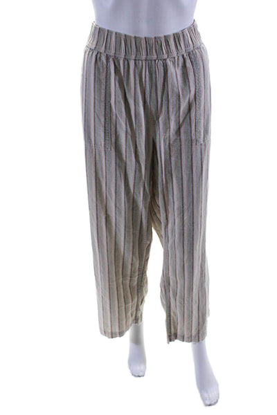 Toad & Co Womens Elastic Waist Striped Straight Leg Pants Multicolor Large