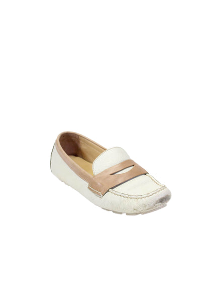 Cole Haan Womens Leather Contrast Trim Slip On Loafer Flats White Beige Size 8.5