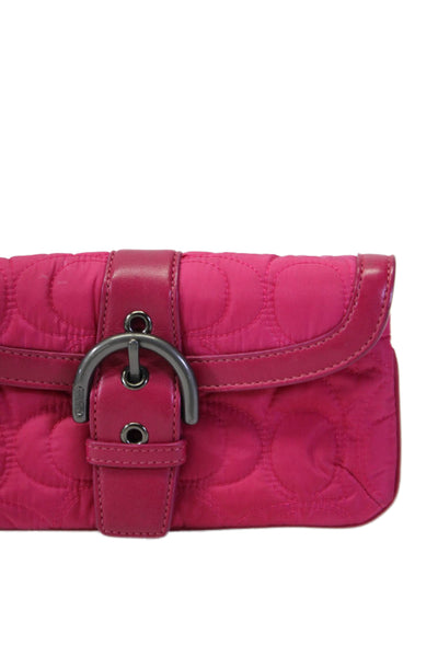 Coach Womens Leather Trim Quilted Monogram Wristlet Pouch Wallet Pink