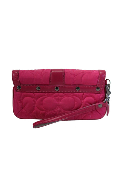 Coach Womens Leather Trim Quilted Monogram Wristlet Pouch Wallet Pink