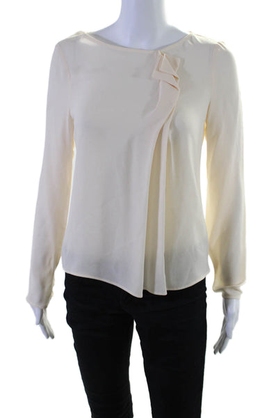 Max Mara Womens Beige Crew Neck Drape Detail Long Sleeve Blouse Top Size 4