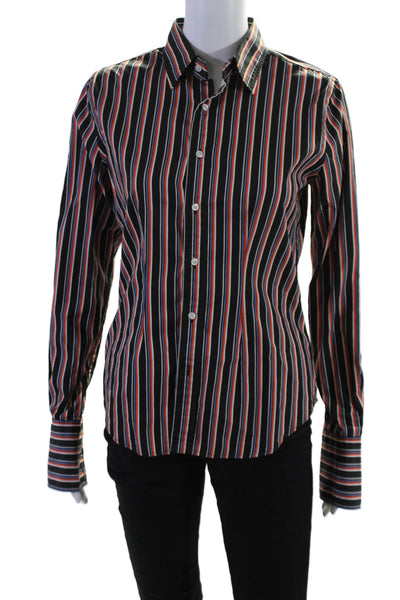 Ralph Lauren Black Label Womens Black Multi Striped Button Down Shirt Top Size 6