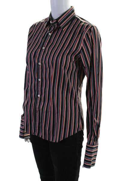 Ralph Lauren Black Label Womens Black Multi Striped Button Down Shirt Top Size 6