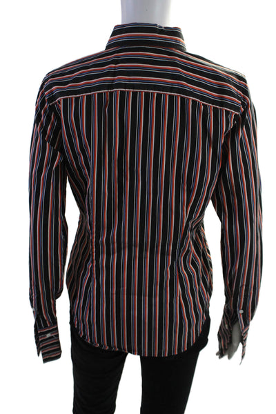 Ralph Lauren Black Label Womens Black Multi Striped Button Down Shirt Top Size 6