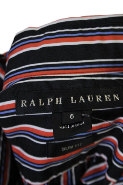 Ralph Lauren Black Label Womens Black Multi Striped Button Down Shirt Top Size 6