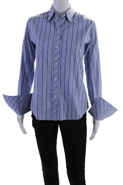 Ralph Lauren Black Label Womens Cotton Blue Striped Button Down Blouse Top Size4