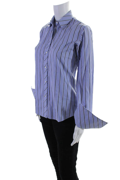 Ralph Lauren Black Label Womens Cotton Blue Striped Button Down Blouse Top Size4