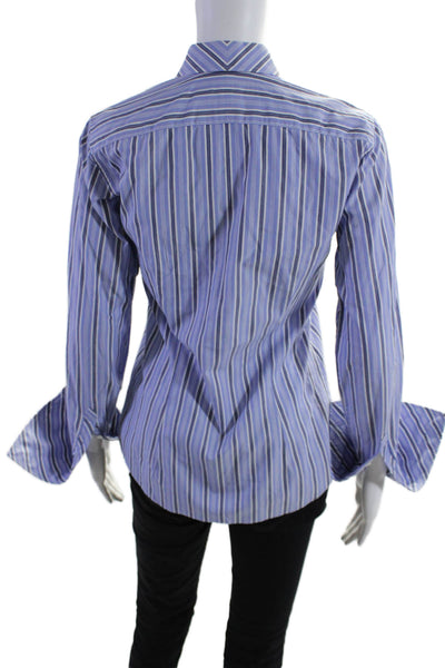 Ralph Lauren Black Label Womens Cotton Blue Striped Button Down Blouse Top Size4