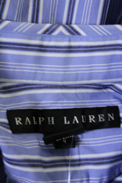 Ralph Lauren Black Label Womens Cotton Blue Striped Button Down Blouse Top Size4