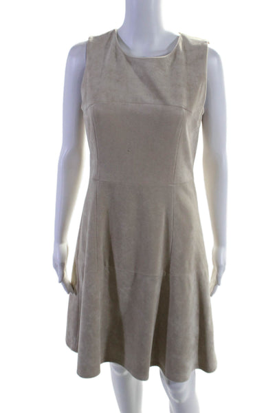 Calvin Klein Womens Beige Velvet Crew Neck Sleeveless Shift Dress Size 4