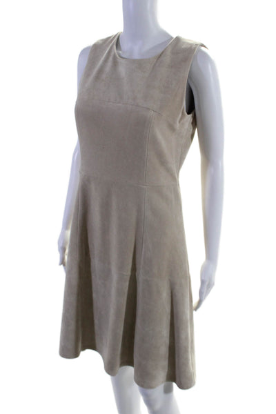 Calvin Klein Womens Beige Velvet Crew Neck Sleeveless Shift Dress Size 4