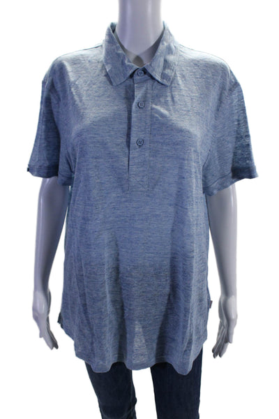 Orlebar Brown Womens Linen Button Collar Short Sleeve Basic Top Blue Size XL