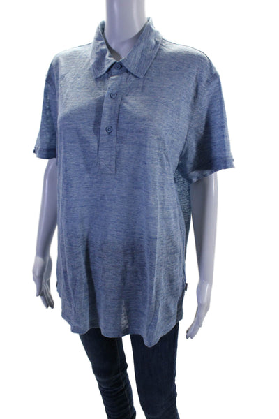 Orlebar Brown Womens Linen Button Collar Short Sleeve Basic Top Blue Size XL