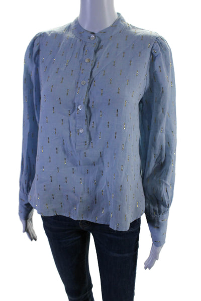 Roller Rabbit Womens Cotton Button Collar Cuff Sleeve Blouse Blue Size XS