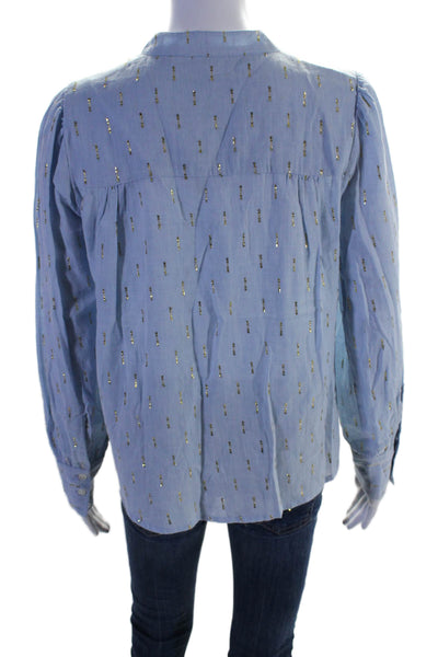 Roller Rabbit Womens Cotton Button Collar Cuff Sleeve Blouse Blue Size XS