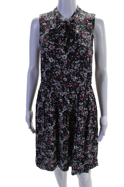 Brooks Brothers Red Fleece Womens Floral Bow Tied Pleated Dress Blue Size 4