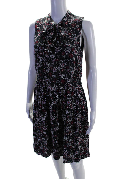 Brooks Brothers Red Fleece Womens Floral Bow Tied Pleated Dress Blue Size 4