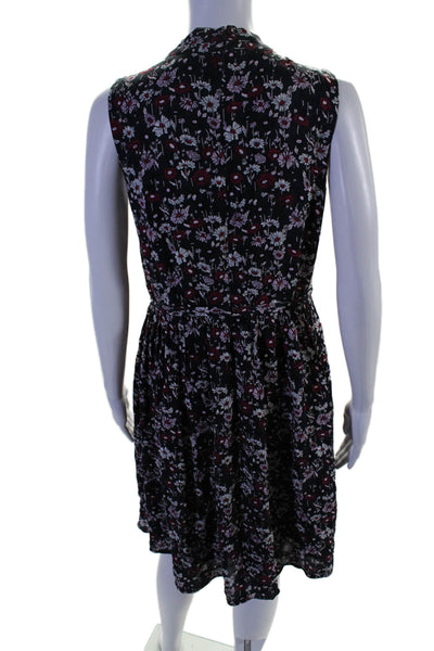 Brooks Brothers Red Fleece Womens Floral Bow Tied Pleated Dress Blue Size 4