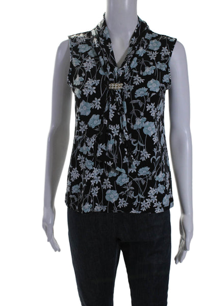 Karl Lagerfeld Womens Black Floral Faux Pearl Embellished Blouse Top Size XS