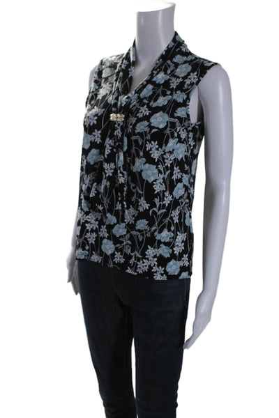 Karl Lagerfeld Womens Black Floral Faux Pearl Embellished Blouse Top Size XS