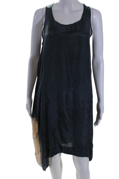 Biya Womens Silk Abstract Print Round Neck Sleeveless Pullover Dress Navy Size L