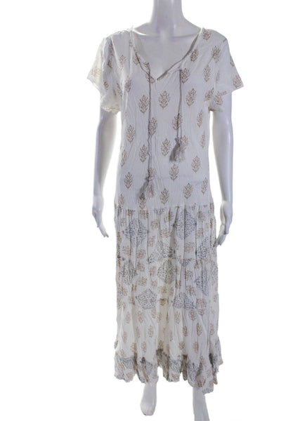 Sundance Womesn Abstract Print V-Neck Short Sleeve Maxi Dress White Size M