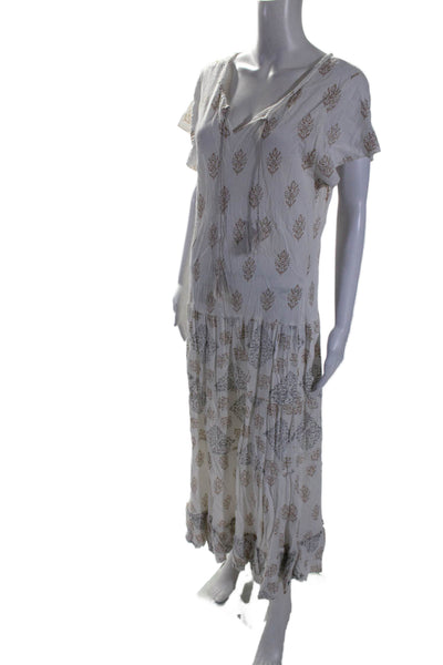 Sundance Womesn Abstract Print V-Neck Short Sleeve Maxi Dress White Size M