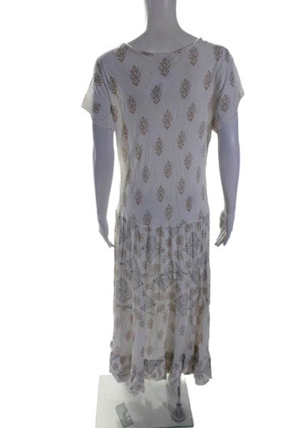 Sundance Womesn Abstract Print V-Neck Short Sleeve Maxi Dress White Size M