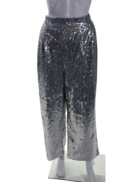 Porridge Anthropologie Womens Metallic Sequin Tapered Pants Silver Size L