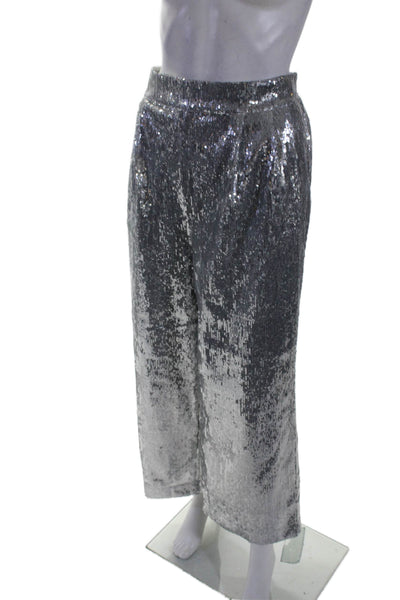 Porridge Anthropologie Womens Metallic Sequin Tapered Pants Silver Size L