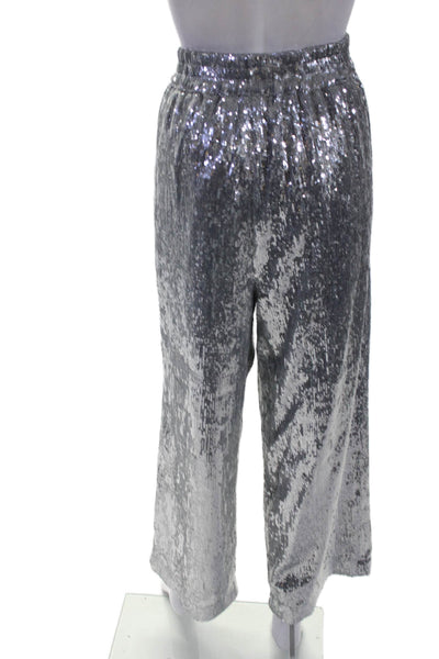 Porridge Anthropologie Womens Metallic Sequin Tapered Pants Silver Size L