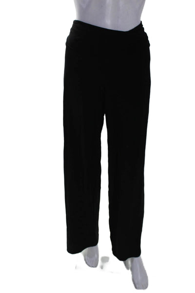 Josie Natori Womesn Stretch Ruched Mid-Rise Straight Leg Pants Black Size M