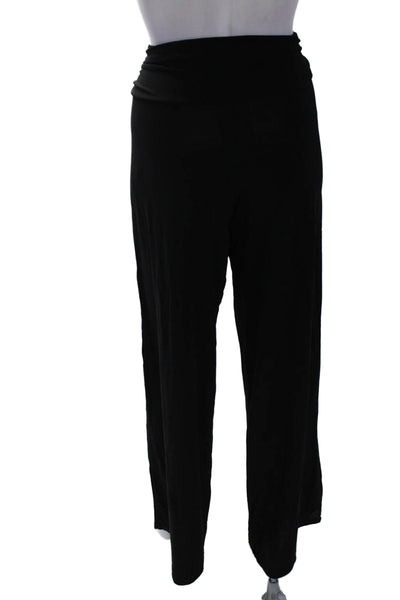 Josie Natori Womesn Stretch Ruched Mid-Rise Straight Leg Pants Black Size M