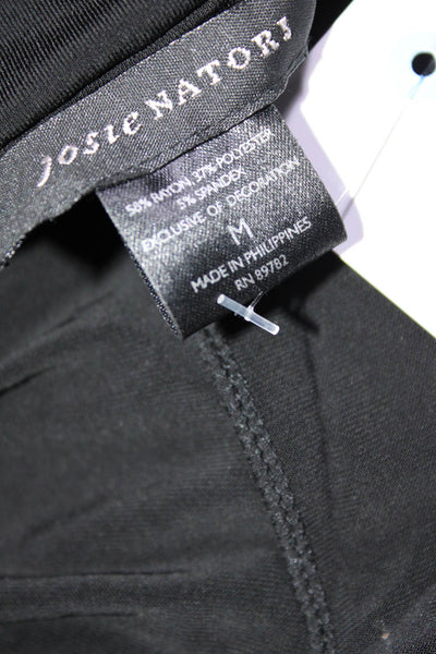 Josie Natori Womesn Stretch Ruched Mid-Rise Straight Leg Pants Black Size M