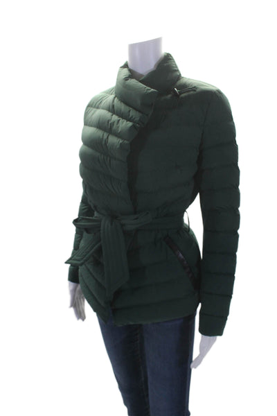 Mackage Womens Ribbed Collared Zipped Long Sleeve Belted Coat Green Size XS