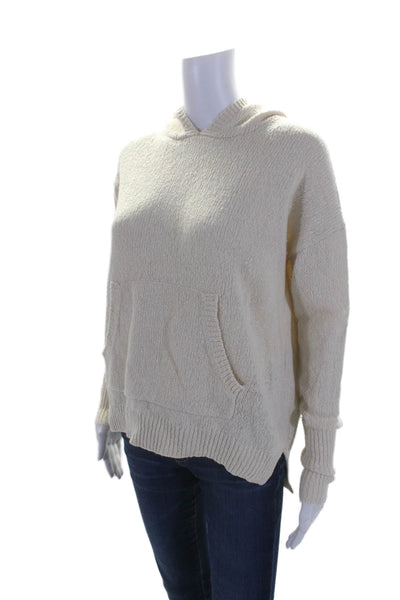 Nili Lotan Womens Wool Textured Long Sleeve Knitted Hooded Sweater Cream Size XS