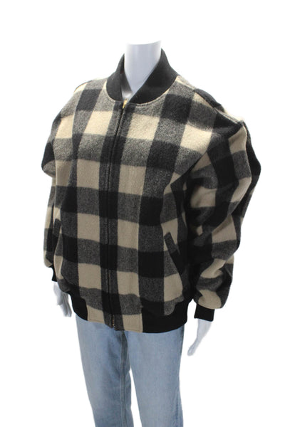 Ralph Lauren Womens Wool Plaid Full Zip Lined Bomber Jacket Beige Size L