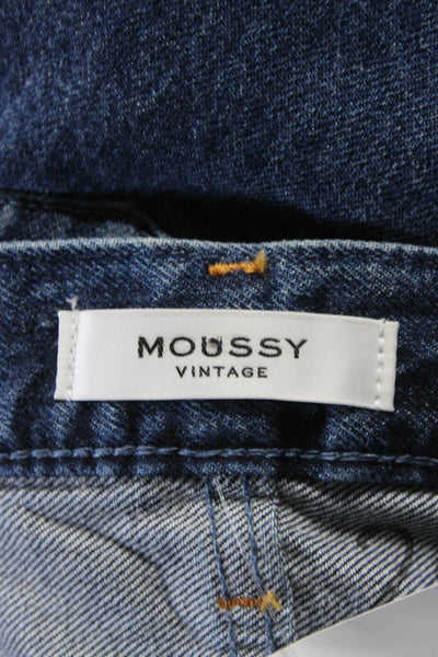 Moussy Womens Dark Wash High Rise Raw Hem Straight Leg Jeans Blue Size 24