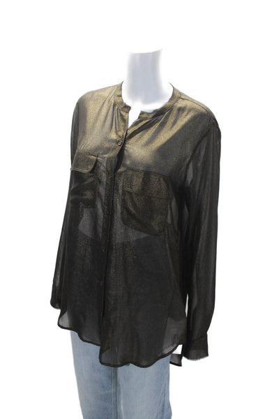 Raquel Allegra Womens Round Neck Long Sleeves Patch Pockets Glitter Shirt Size 2