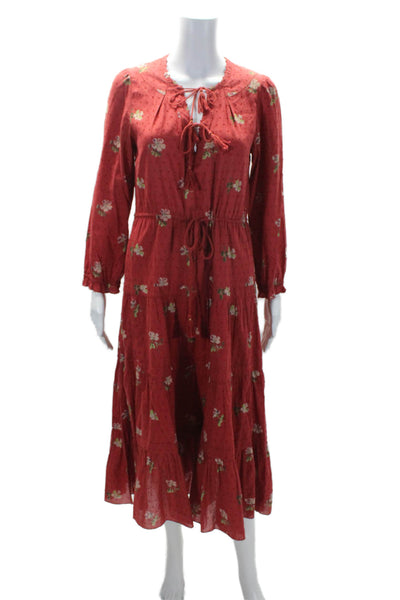 Ulla Johnson Women's Round Neck Long Sleeves Tiered Midi Dress Floral Size 2