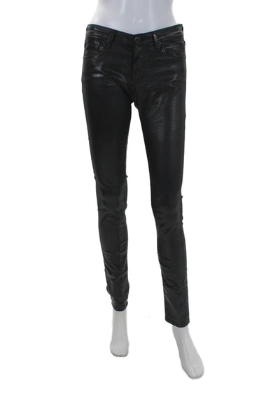 AG Women's Midrise Five Pockets Faux Leather Skinny Pants Black Size 26