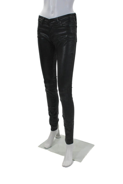 AG Women's Midrise Five Pockets Faux Leather Skinny Pants Black Size 26