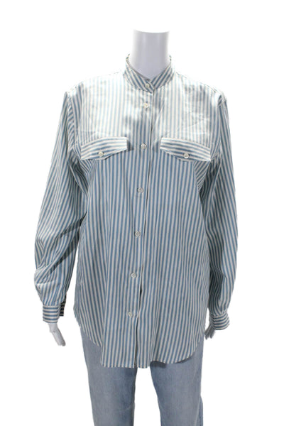 Frame Womens Silk Blue Striped Collar Long Sleeve Button Down Shirt Size S